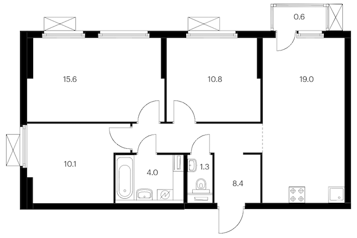 3-комнатная квартира 69.8 м², 4/12 эт., ЖК «Витебский парк»